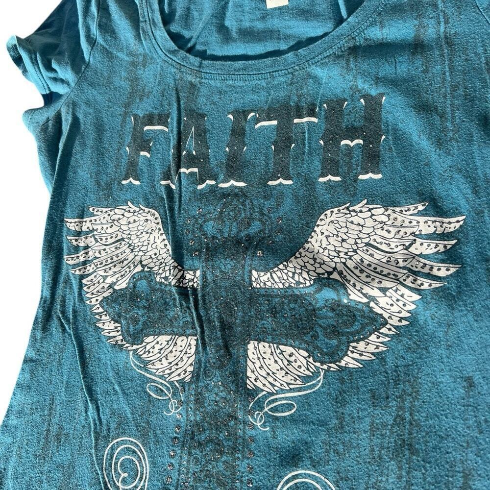 Ransom FAITH T-shirt features across with wings, women's size M
